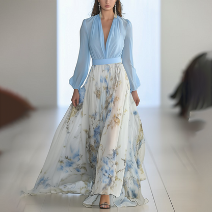 MW | Atemberaubendes Maxikleid mit Blumenmuster und V-Ausschnitt