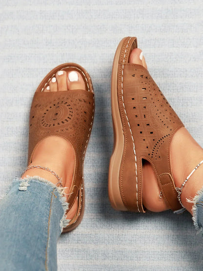 EM | Ethnisches Muster Gestanzt Hohle Klettverschluss Retro Sandale