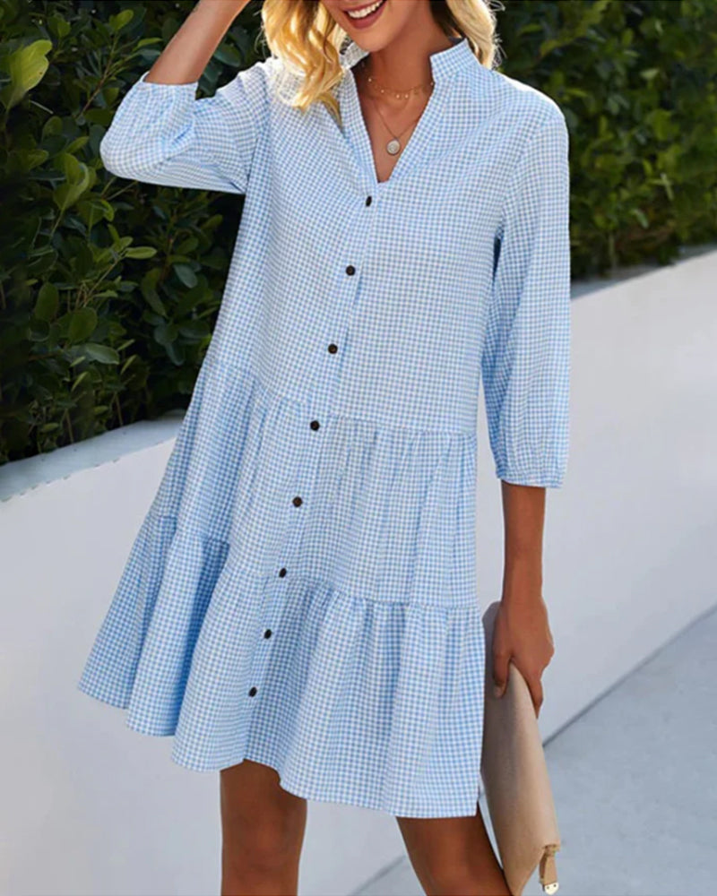 MW | Women's Loose Shirt Style V-Neck Mini Dress