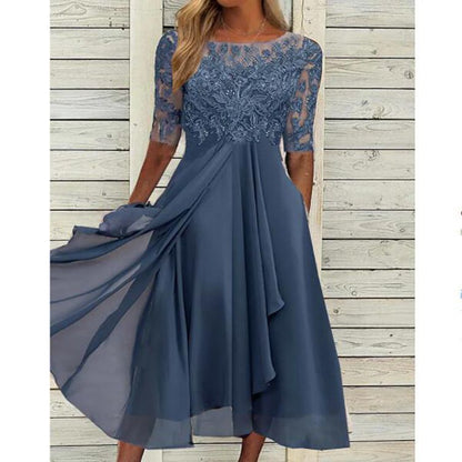 EM | Chiffon midikleid mit transparenten Ärmeln in Midi-Länge