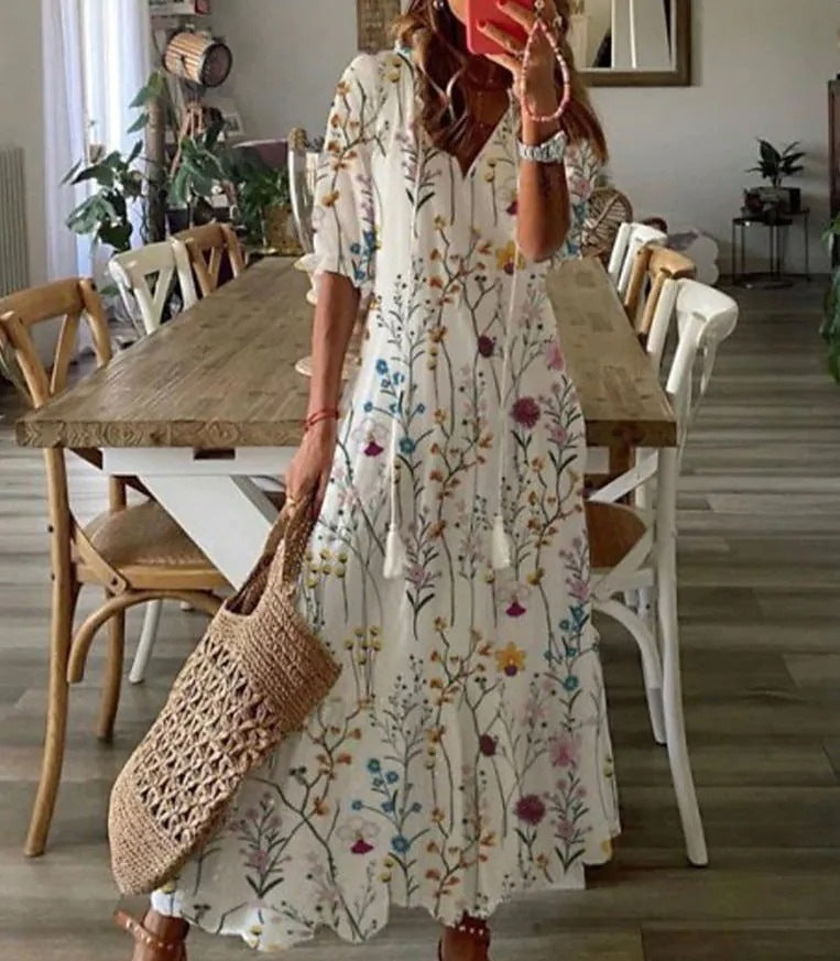 EM | Geblümtes Maxikleid mit Schleife