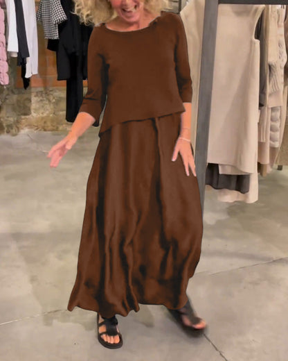 MW | Zweiteiliges Set mit trägerlosem Kleid und einfarbigem Oberteil