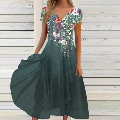 EM | Fließendes Maxikleid mit V-Ausschnitt und Blumenmuster