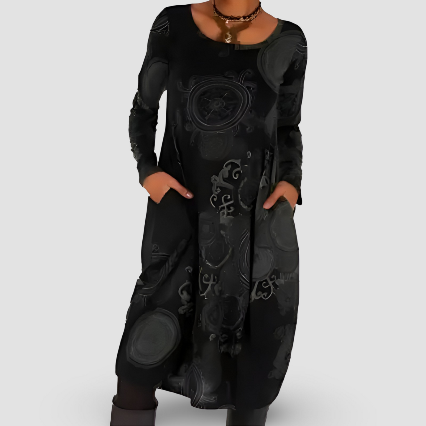 EM | Abstraktes langärmeliges Midikleid