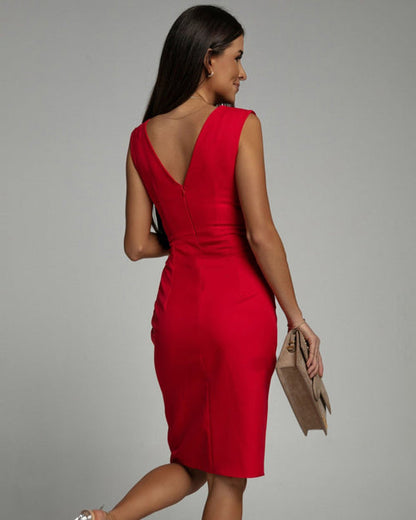 MW | Tailliertes Midikleid mit V-Ausschnitt für einen raffinierten Look
