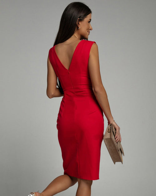 MW | Tailliertes Midikleid mit V-Ausschnitt für einen raffinierten Look