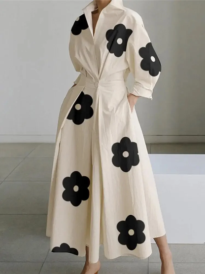 EM | Naila – Taillenlanges Maxikleid mit Temperament-Print