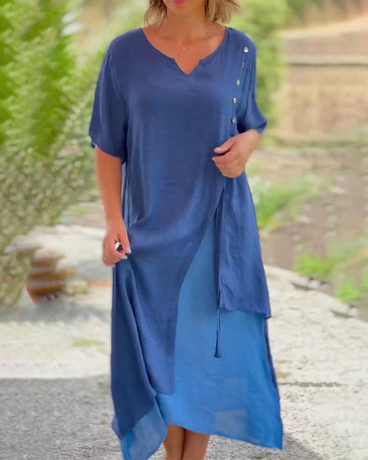 Daenerys - Kurzärmeliges Kleid mit V-Ausschnitt