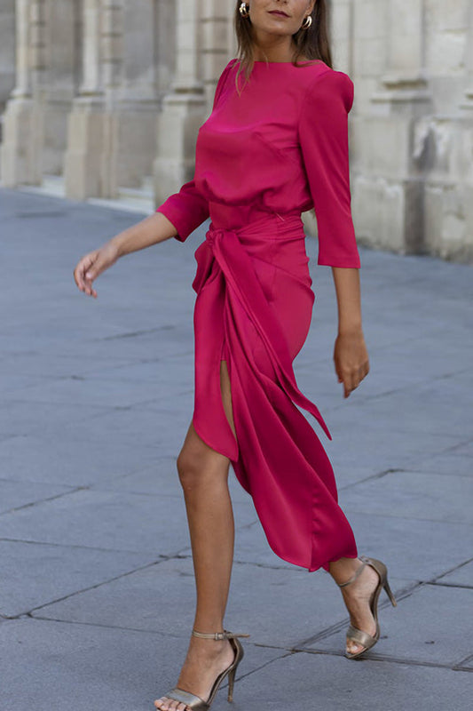 MW | Lose, hohe Taille, bedrucktes Shirt-Kleid mit V-Ausschnitt