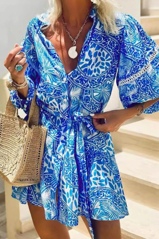 MW | Fashion Stehkragen Shift Bedrucktes Resort Minikleid