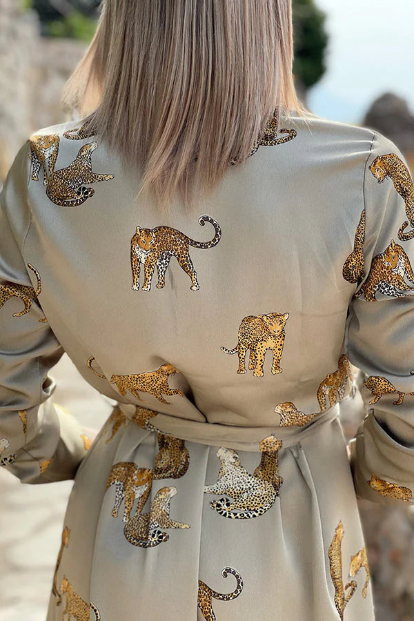 MW | Jetzt Trending Tiger Print Satin Shirt Maxikleid