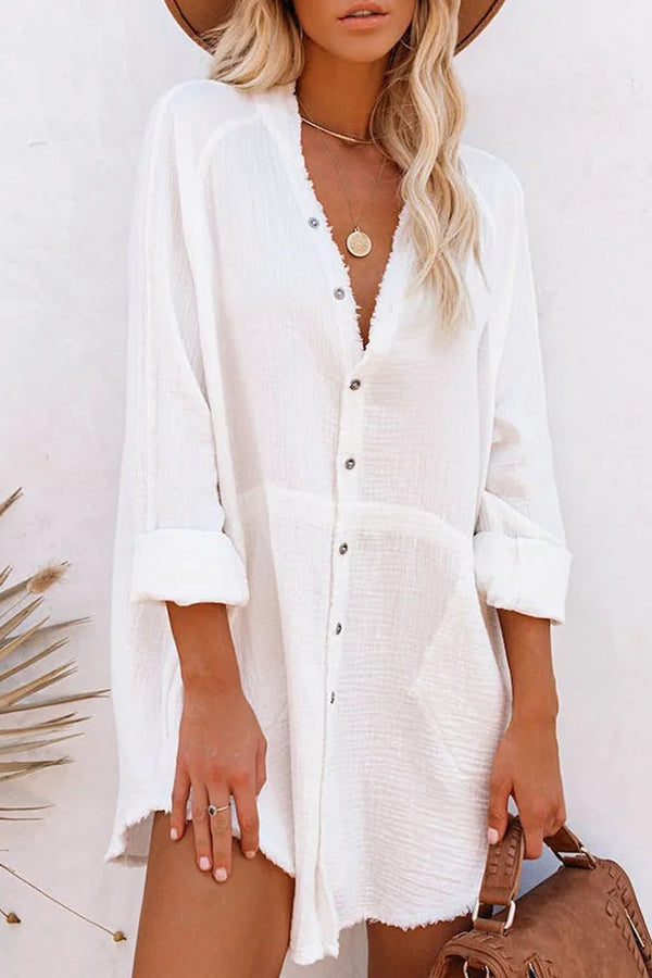 MW | Loose Mid-length Jacket Casual Solid Color Shirt Mini Dress