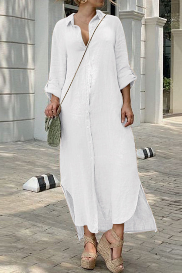 MW | SHIRT NECK BUTTON DRESS