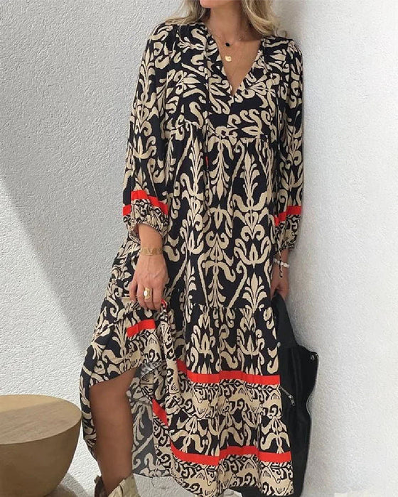 EM | Elegantes bedrucktes böhmisches Maxikleid