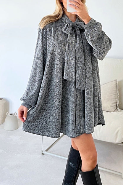 MW | DEMI GOLD METALLIC BOW NECK SHIRT DRESS
