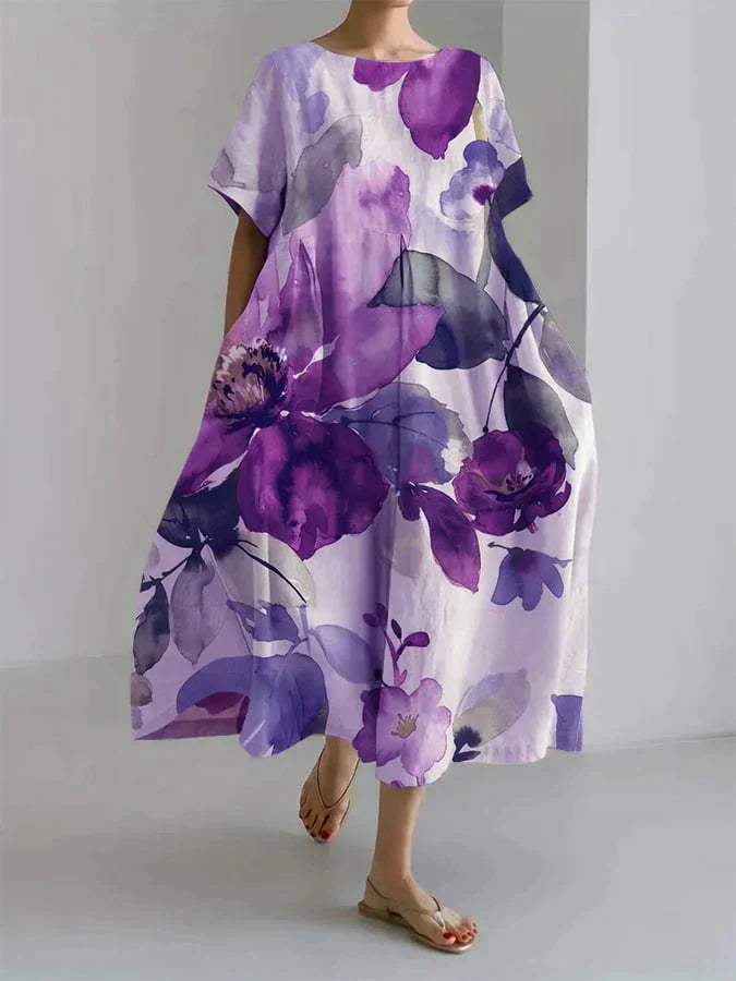 EM | Lockeres Kleid für Frauen mit botanischem Blumenmuster