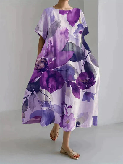 EM | Lockeres Kleid für Frauen mit botanischem Blumenmuster