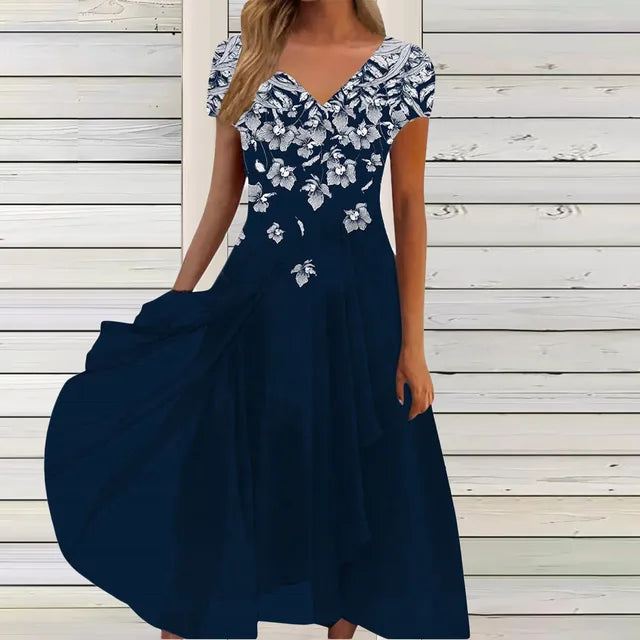 EM | Fließendes Maxikleid mit V-Ausschnitt und Blumenmuster