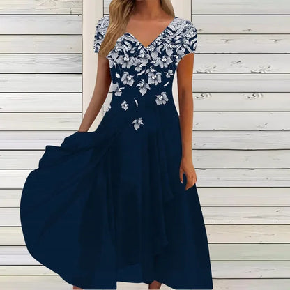 EM | Fließendes Maxikleid mit V-Ausschnitt und Blumenmuster