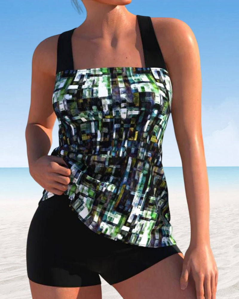 EM | Bedruckter Tankini-Badeanzug mit quadratischem Ausschnitt