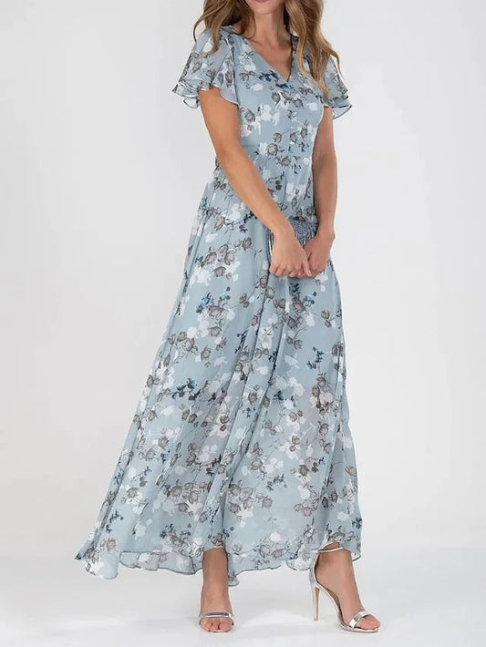 EM | Maxikleid mit gerüschten Ärmeln und Blumenmuster