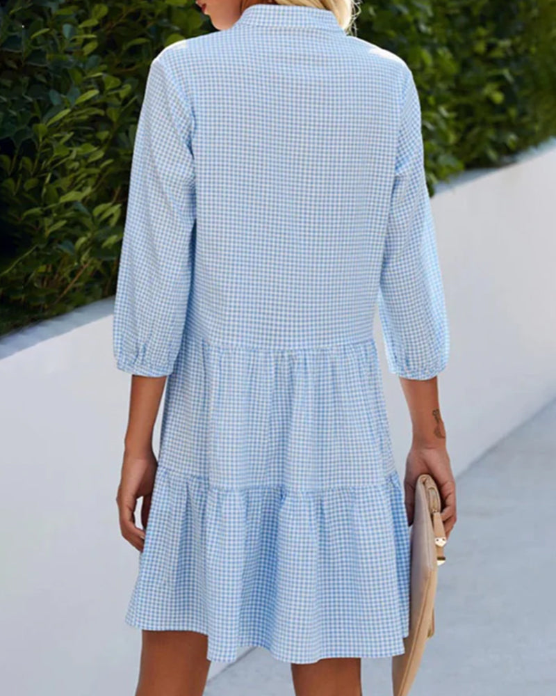 MW | Women's Loose Shirt Style V-Neck Mini Dress