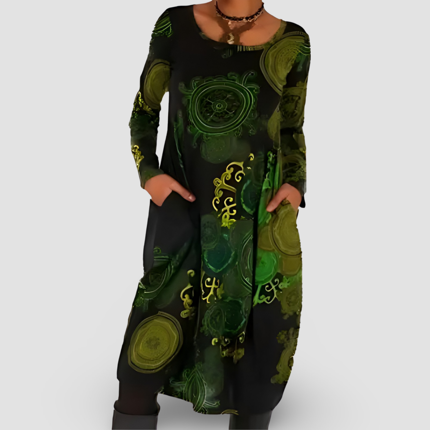 EM | Abstraktes langärmeliges Midikleid