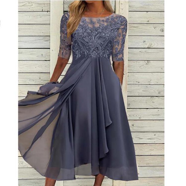 EM | Chiffon midikleid mit transparenten Ärmeln in Midi-Länge