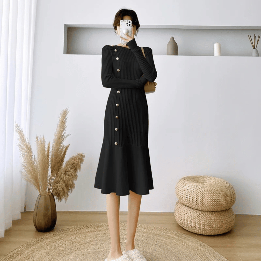 MW | elegantes geripptes Midikleid für Damen