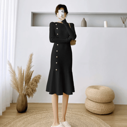 MW | elegantes geripptes Midikleid für Damen