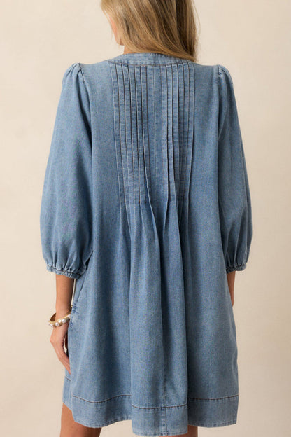 MW | Fate Would Have It Denim Verspielte Falten Tasche A-Linie Minikleid