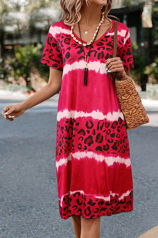 MW | Gradient Leopard Print Lässiges Midikleid