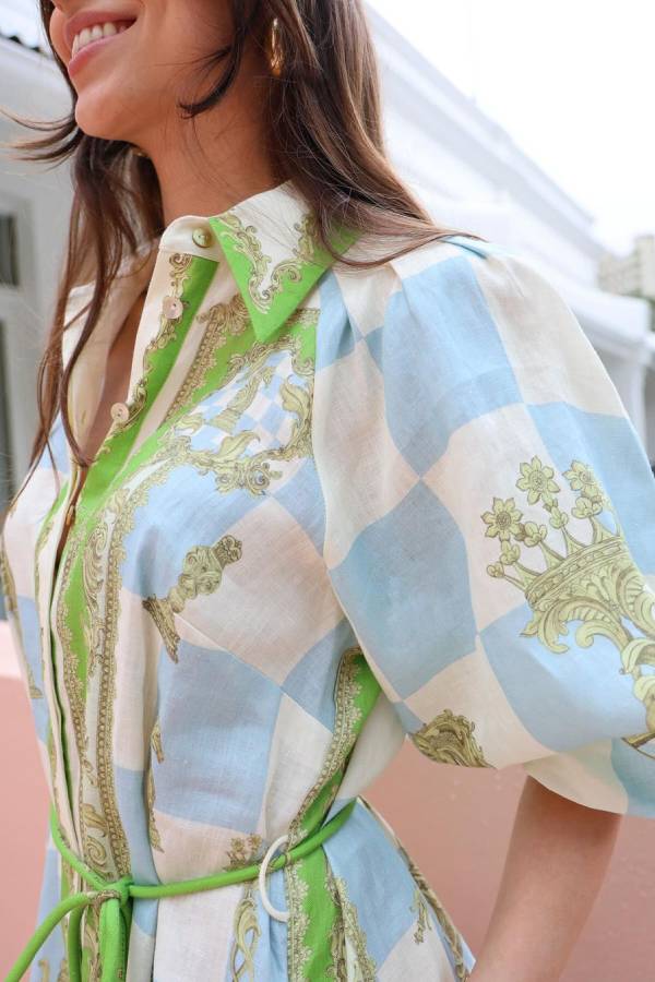 MW | Einzigartig Bedrucktes Langarm-Shirt Midikleid mit Kordelzug Tasche