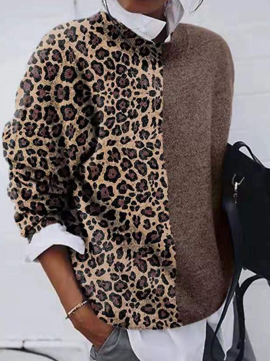 EM | Schicker Leoparden-Patchwork-Pullover für Damen