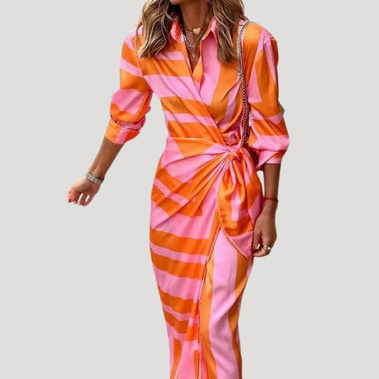 MW | Women's Sommer Wrap Shirt Kleid gedruckt satin look