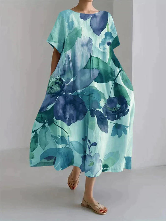 EM | Lockeres Kleid für Frauen mit botanischem Blumenmuster