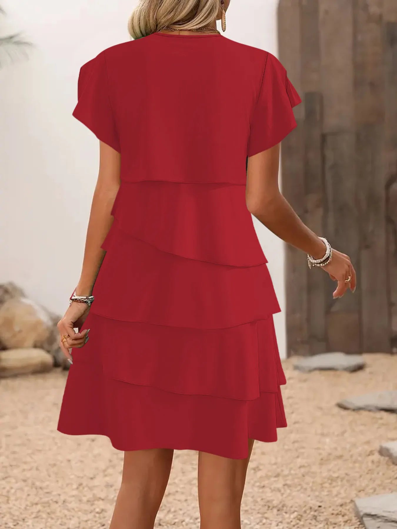 MW | Lässiges Lagenkleid mit Rundhalsausschnitt und gerafften Ärmeln