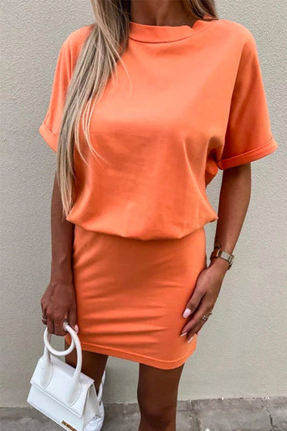 MW | Crewneck Kurzärmeliges Tailliertes Solides Minikleid
