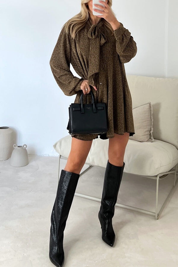 MW | DEMI GOLD METALLIC BOW NECK SHIRT DRESS