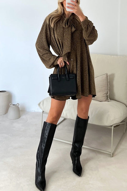 MW | DEMI GOLD METALLIC BOW NECK SHIRT DRESS