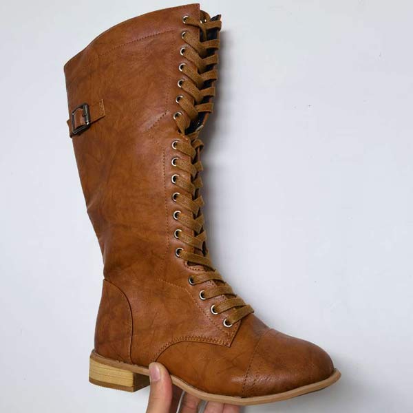 EM | Vintage-Kniehohe Schnürstiefel