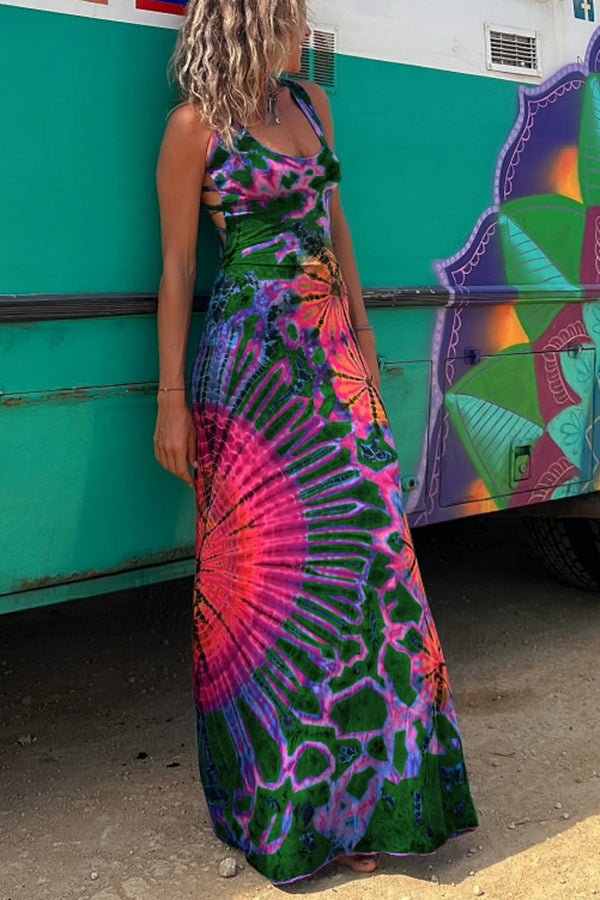 EM | La Bamba Batik-Maxikleid mit kokettem Schnürdetail am Rücken
