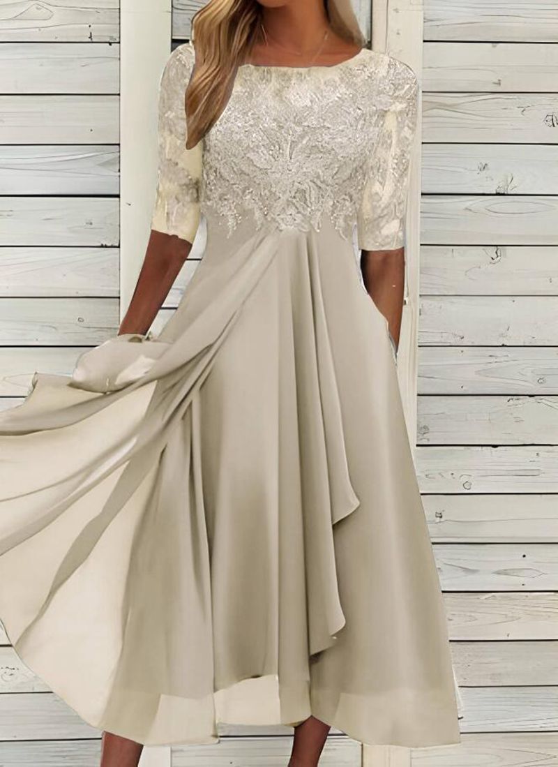 EM | Chiffon midikleid mit transparenten Ärmeln in Midi-Länge
