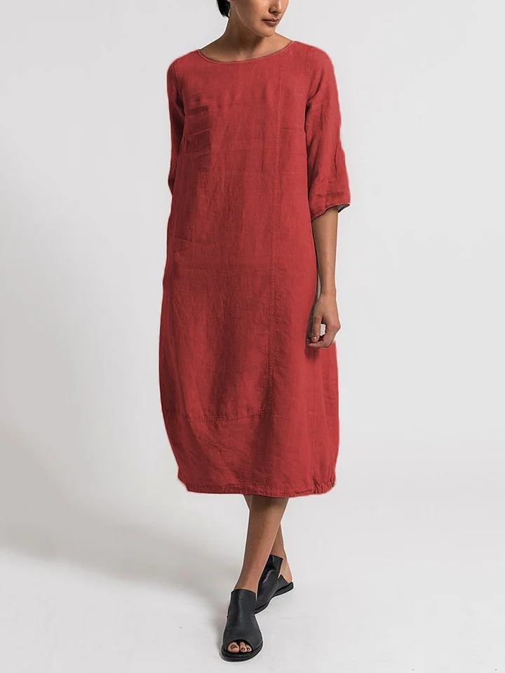 EM | Alice – Lässiges, einfarbiges Freizeitkleid mit Rundhalsausschnitt und 3/4-Ärmeln