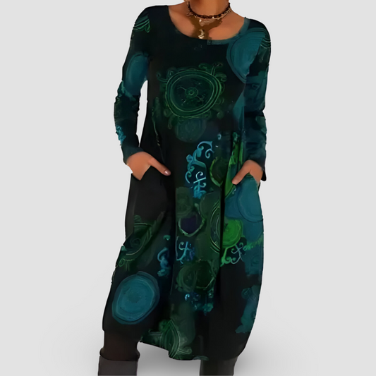 EM | Abstraktes langärmeliges Midikleid