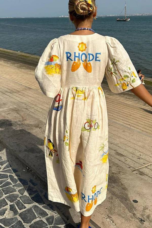 MW | Bedrucktes Midikleid aus Leinen