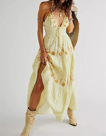 EM | Bohème besticktes Maxikleid