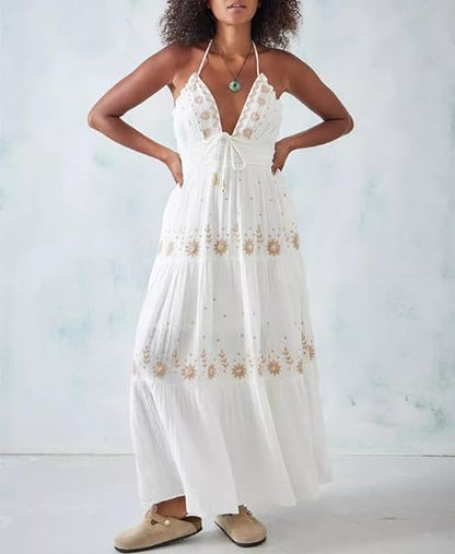 EM | Bohème besticktes Maxikleid