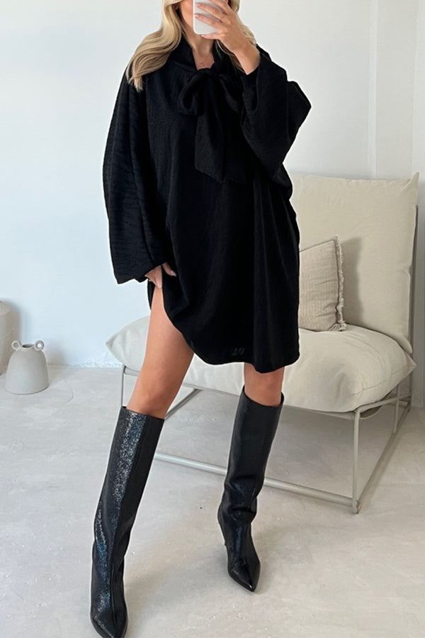 MW | DEMI GOLD METALLIC BOW NECK SHIRT DRESS