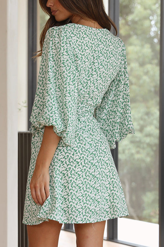 MW | Salbei Geblümtes Minikleid